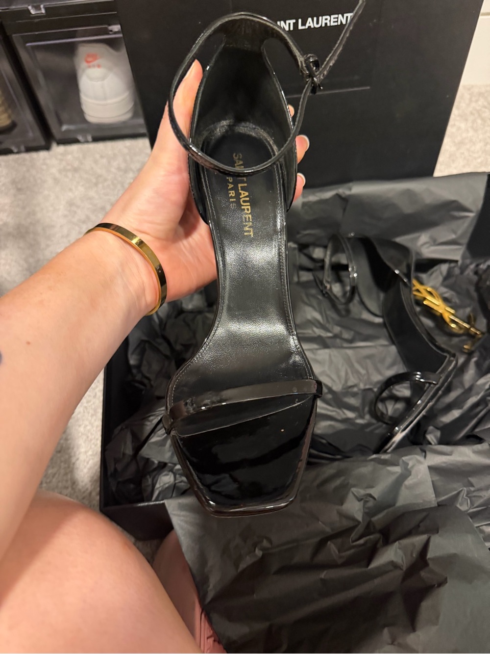 Authentic Saint Laurent OPYUM SANDALS IN PATENT LEATHER BLACK - Picture 4 of 8
